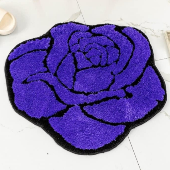 Purple Rose Shaped Bath Rug Bedroom Kitchen Lavender Flowers Floral New - Picture 1 of 13